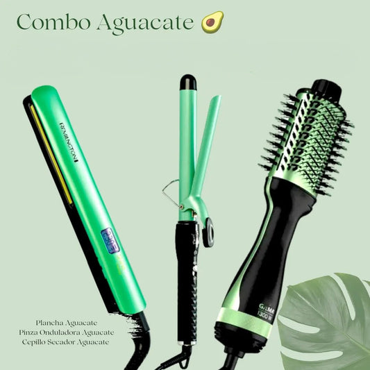 Combo Aguacate Plancha + Cepillo + Rizadora tubo